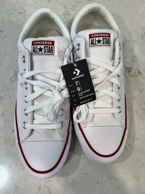 Converse White Canvas Low Top Sneakers with Red Trim